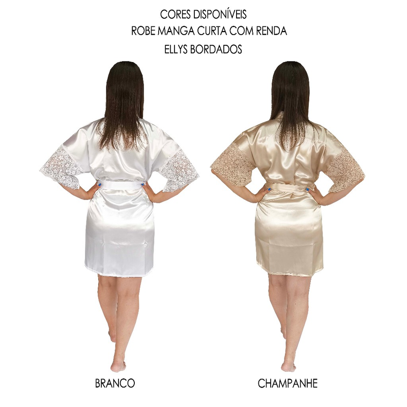 Kit com 2 Robes Roupão de Cetim com manga curta de renda noiva, mãe da noiva, madrinha