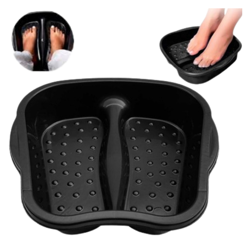 Kit.- Escalda-pés, Relaxante. Acompanha:- Bacia-Pedicure,- Lixa,- Bolinhas-de-Massagens,- Descanso,- Alívio-para-os-Pés.