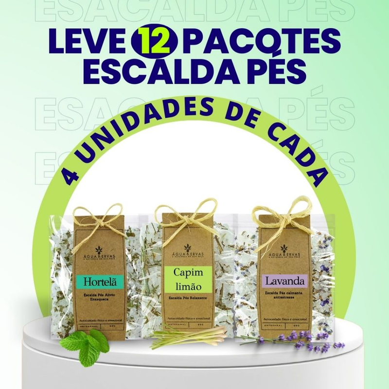Escalda pés Kit c 12 - 4Hortelã - 4Lavanda - 4Capim Limão Ideal para Datas Comemorativas e Brindes