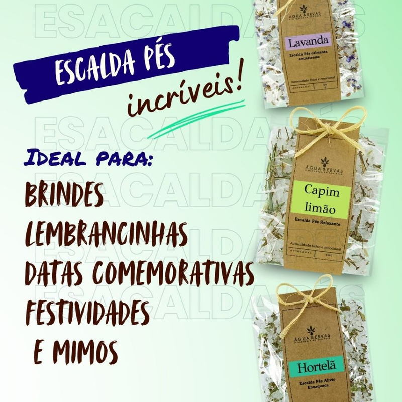 Escalda pés Kit c 12 - 4Hortelã - 4Lavanda - 4Capim Limão Ideal para Datas Comemorativas e Brindes