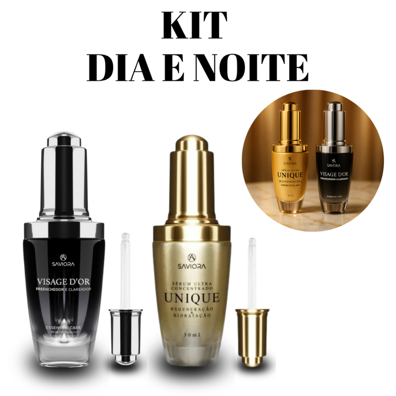 Kit Skin Care Dia e Noite Saviora Visage D'or + Unique Kir Sérum Clareador Rejuvenescedor Melasma